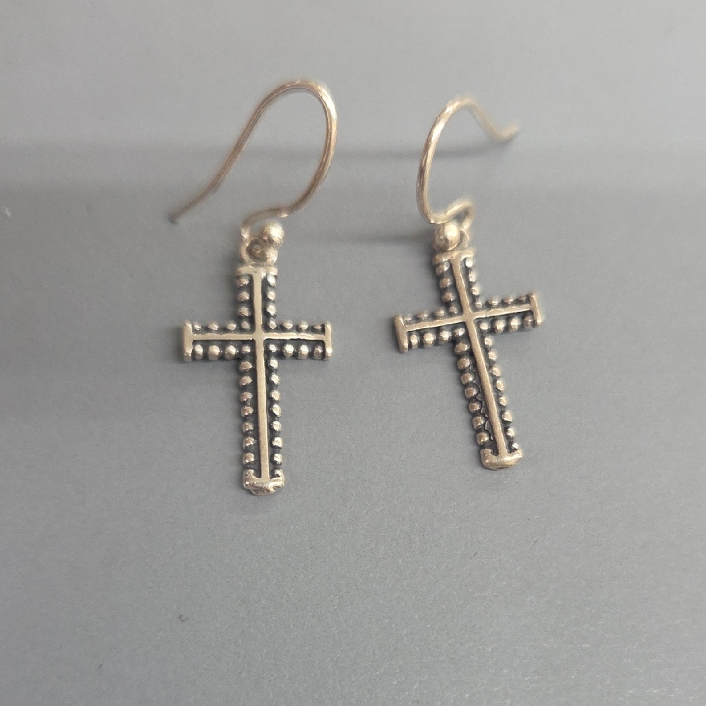 Sterling Silver Cross Drop Earrings - Silver Cross Dangle